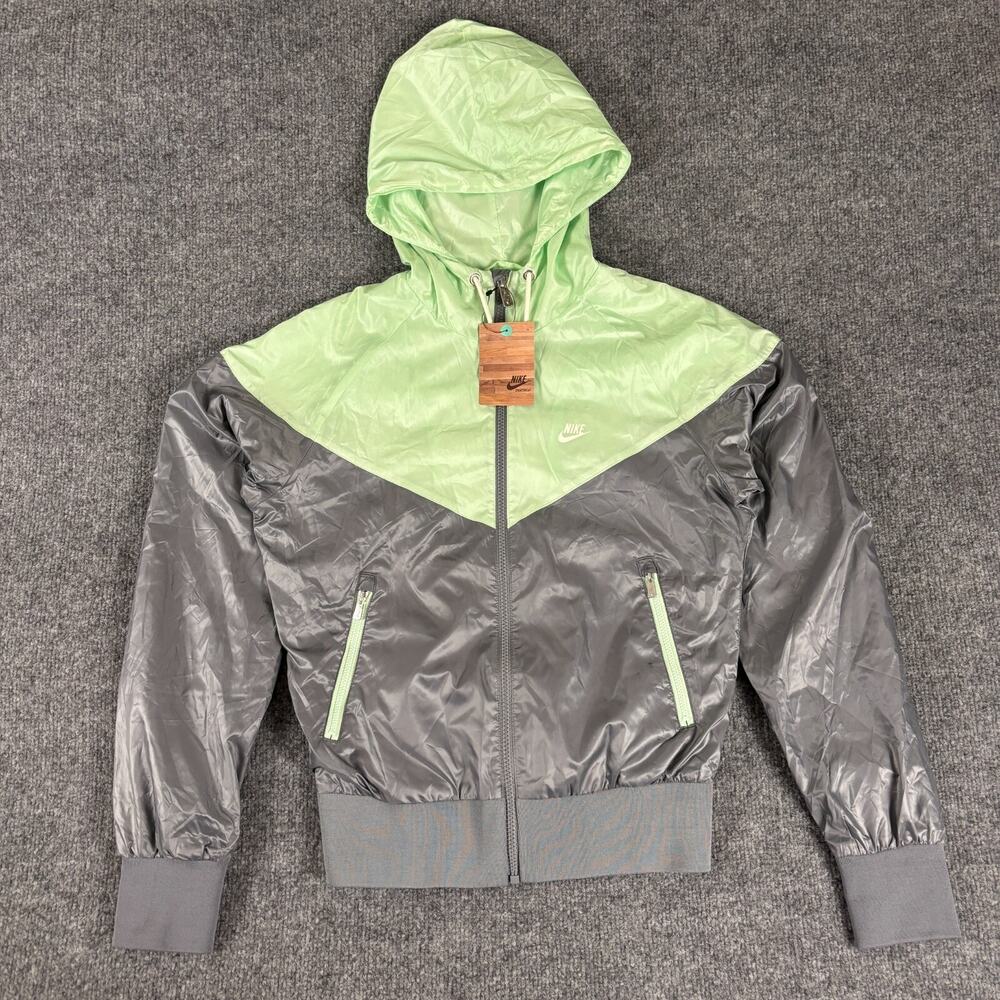 Nike Sportswear Gray Green Windrunner Hooded Full Zip Jacket Womens Small NWT